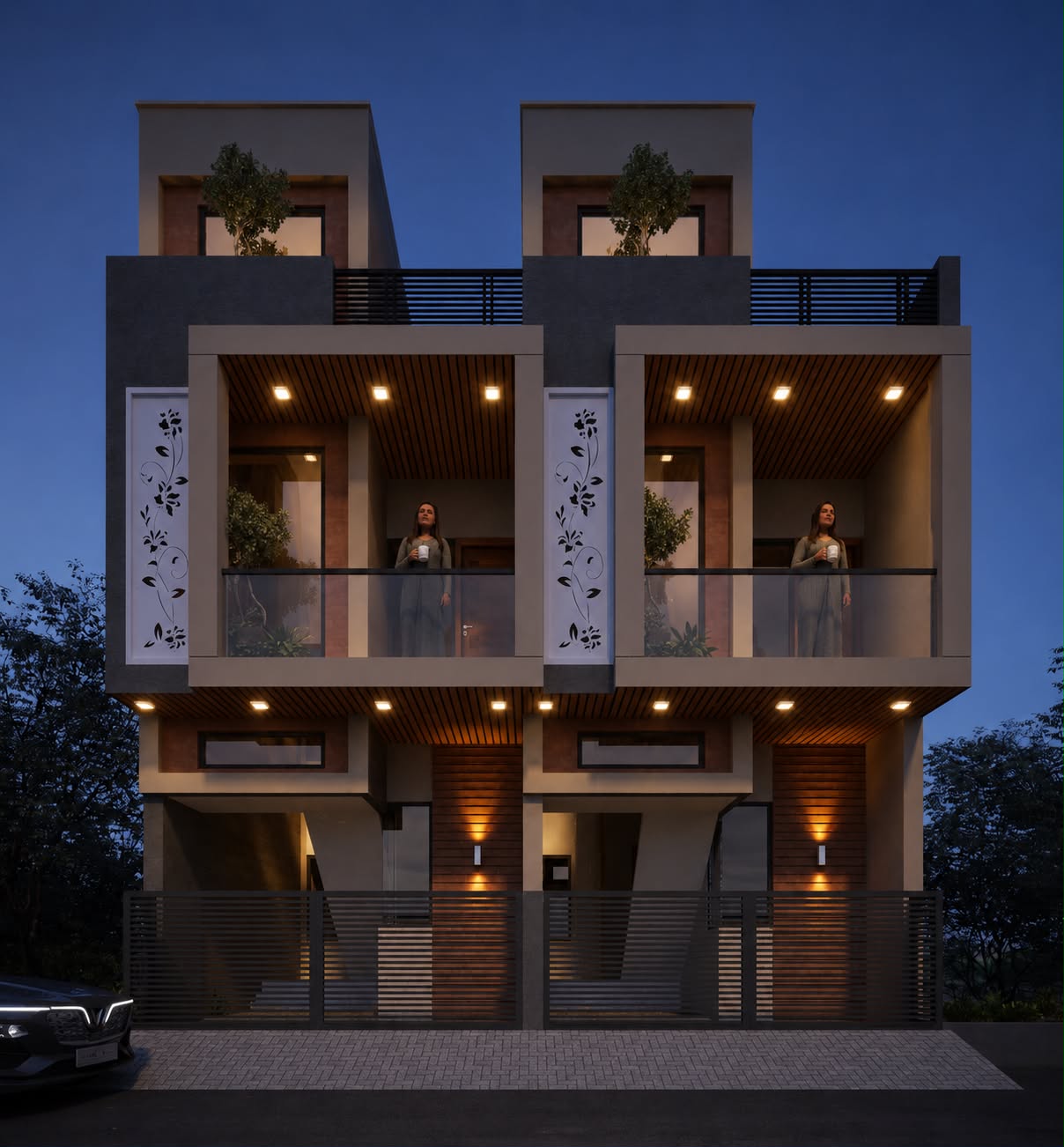 Villa Two night architectural elevation
