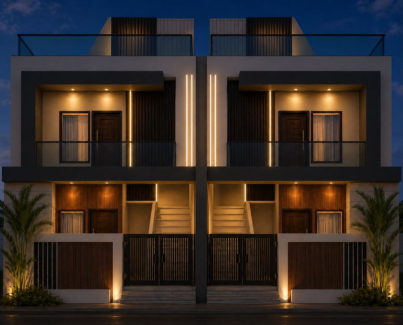 Villa Three night architectural elevation